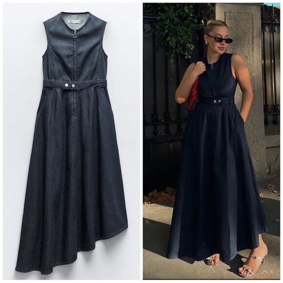 ZARA ZW COLLECTION ASYMMETRIC DENIM DRESS - Picture 1 of 14